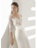 Three Quarter Sleeve Ivory Lace Satin Wedding Dress